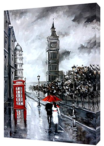 Image of ARTSPRINTS BIG BEN RED PHONE BOX UMBRELLA COUPLE LONDON PRINT ON WOOD FRAMED CANVAS PICTURE WALL ART HOME DECORATION 30 x 24 inch-38mm depth