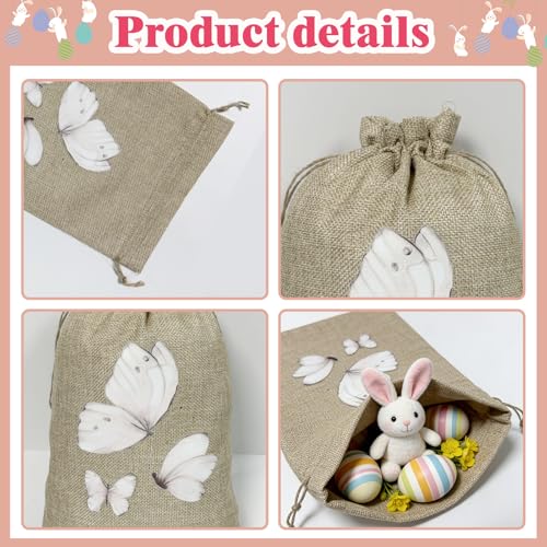 Ostertüten Zum Befüllen, 30cm x 20cm Jutesäckchen Ostertüte groß, 6 Geschenktüten Jute, mit Kordelzug, 6 Designs Osterhase Geschenktüte, für DIY Osterdeko Ostergeschenke Ostereier Zum Befüllen