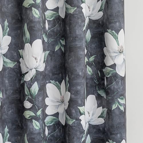 Image of MYSKY HOME Floral Blackout Curtains 90 Inches Long 2 Panels Set - Black Out Thermal Insulated Privacy Protect Energy Efficient Modern Spring Flower Print for Living /Dining Room, 52 inch W, Deep Grey