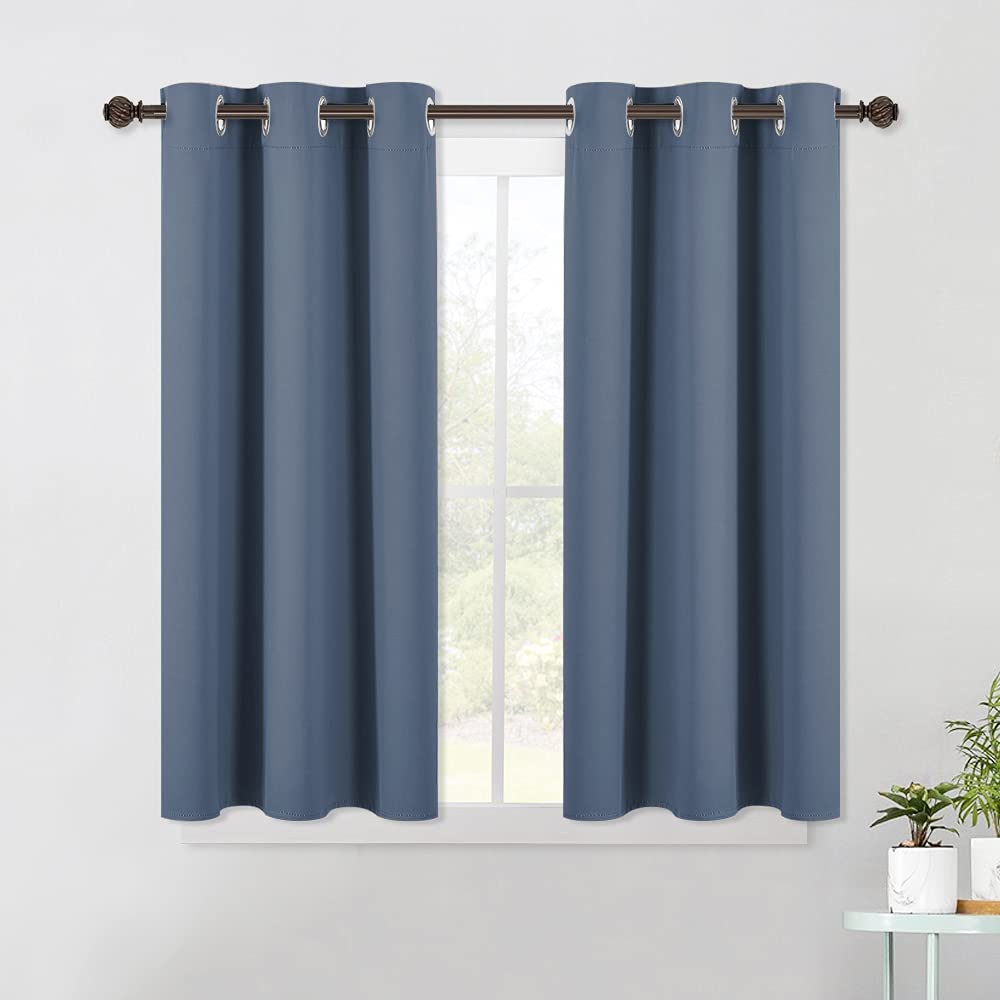 NICETOWN Thermal Grommet Curtains Blackout Draperies, Solid Window Treatment Room Darkening Drape Panels for Bedroom (Set of 2 Panels, 42 by 45 Inch Long, Stone Blue)