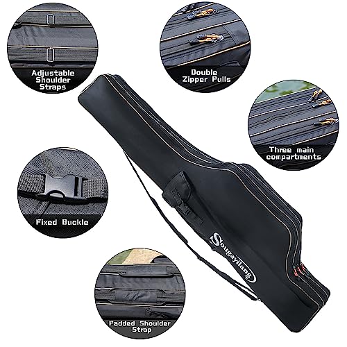 Sougayilang Portable Folding Fishing Rod Bag - 3-Layer Large Capacity Tackle Storage - 135cm - Black, Black-135cm - Image 4