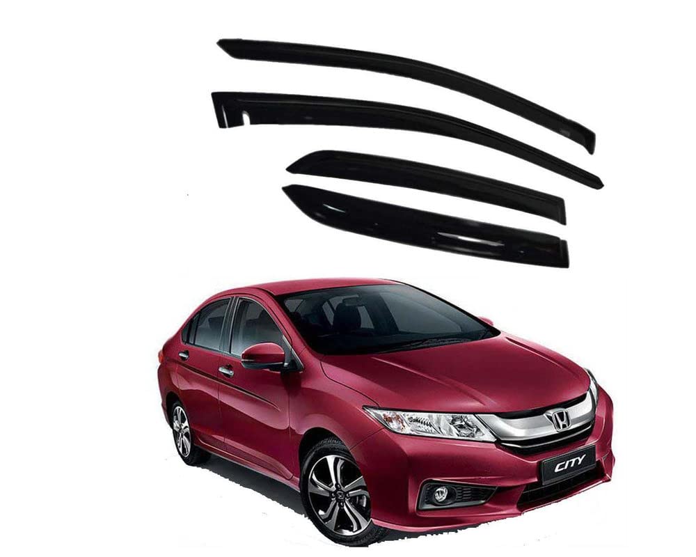 Door Visor Wind Rain Deflector Black Compatible for Honda City IDTec 2014 Onwards Set of 4 Pieces