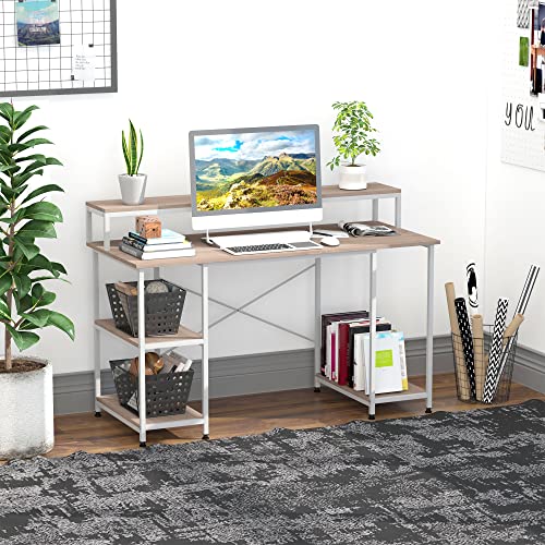 Homcom 55 Inch Home Office Computer Desk Study Writing Workstation With Storage Shelves, Elevated Monitor Shelf, Cpu Stand, Durable X-Shaped Construction, Oak Wood Grain #TOP3
