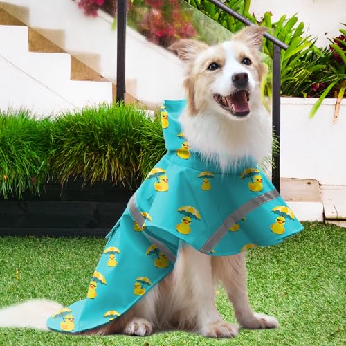 NACOCO Large Dog Raincoat Adjustable - Pet Rubber Ducks Yellow Water Proof Clothes Lightweight Rain Jacket Poncho Hoodies with Strip Reflective Pink (Lake Green M, Sunglass Duck) — view 4