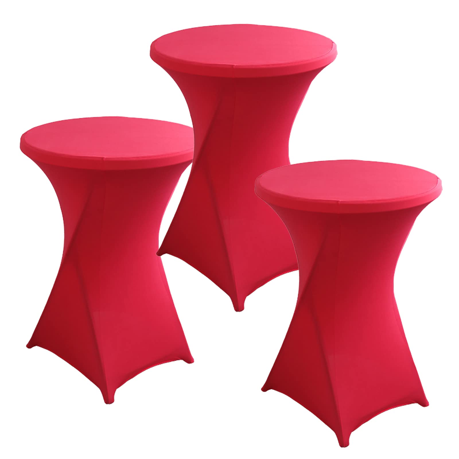 PRELGOSP 3 Pack Cocktail Tablecloth, Round Fitted High Top Bar Table Cover, Stretch Spandex Table Cloth For Bar Wedding Cocktail Wedding Birthday Party Banquet Table,rose red,80x110cm