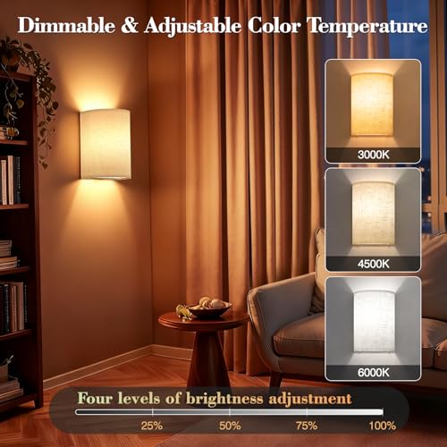 Image of Battery Operated Wall Sconce Set of Two: 10000mAh Wireless Wall Light with Rechargeable Magnetic Bulb - Dimmable Wall Lamp with 7 RGB Colors - Linen Shade Sconces with Remote for Bedroom Living Room