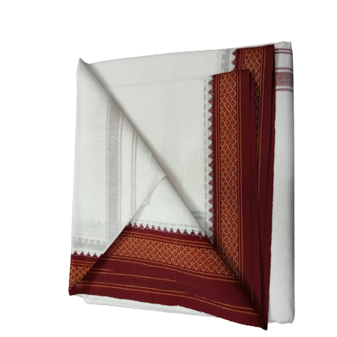 cotton colors Men's Cotton Dhoti with towel angavastram 2in1 (9x5, white, Free size)_SG024-picture-20