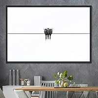 Framed Canvas Wall Art Triplet Birds on Wire Canvas Prints Home Artwork Decoration for Living Room,Bedroom - 16x24 inches