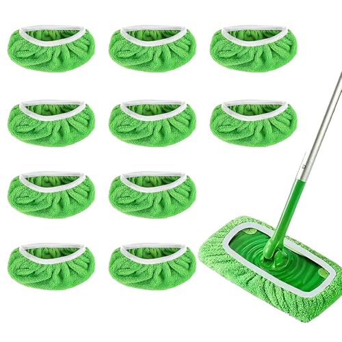 HOPEYMY26 10 Unidades 25,4×11,5 Cm Recambio Mopa, Paños de Piso de Microfibra, Mopa Microfibra, Absorbente Paños de Microfibra Reutilizable, Apto para Suelos Duros y de Madera, etc, Color Verde