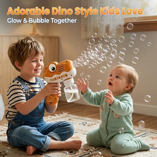 Image of WireScorts Cute Dino Bubble Gun Toys for 3+ Year Old Kids Boys Girls, Automatic Bubble Machine with Bubble Solution, Summer Outdoor Kids Toys for Birthday Gifts for 3 4 5 6 7 8 Year Old