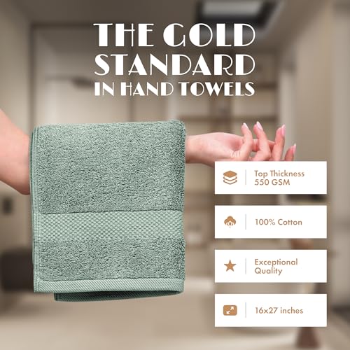 Image of White Classic Green Hand Towels for Bathroom [12 Pack] Cotton Hand Towel Bulk for Gym, Kitchen and Spa, 16x27 Inches Soft Highly Absorbent Quick Dry Terry Salon Towels