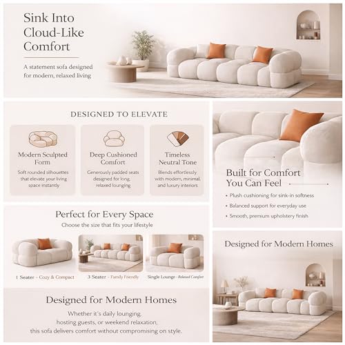 Image of Casaliving Vetras Modern Velvet Bubble Cloud Sofa, Tufted Design Upholstered 1 Seater Sofa Set for Living Room, (Blue Colour) Premium Velvet Fabric Sofa