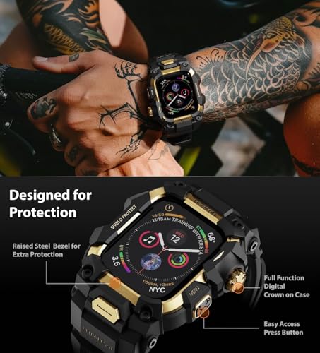 Image of ULTIMAL Rugged Case with Band for Apple Watch 44mm,Compatible with Apple Watch Series SE 3 /SE 2 /SE Generation /6 /5 /4, Military Grade Shockproof Bumper Cover for iWatch Tactical Band Men (44mm,Gold)