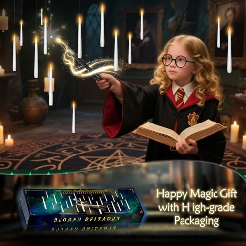 Image of kakoya Flameless Floating Candles with Wand，30 Pcs Magic LED Hanging Taper Candles，Flickering Battery Operated Taper Candle with Wand Remote for Halloween Decorations Best Gift（White）