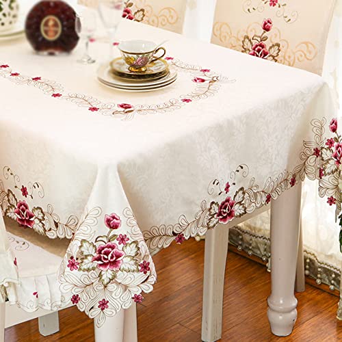 ZHUOZ1T Mantel de Estilo idílico Europeo Bordado Tela hogar paño de Tabla,Paño de Mesa de Café,Decoración de Mesa,para Cocina,Comedor,Boda,Decoración del Hogar (145x145cm(57x57in)) Cover