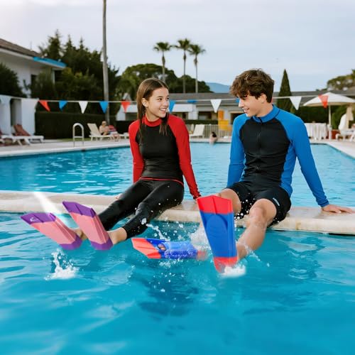 Image of Kids Swim Fins,Short Youth Lap Swimming Flippers,Soft Silicone Training Fins for Children Girls Boys Beginners