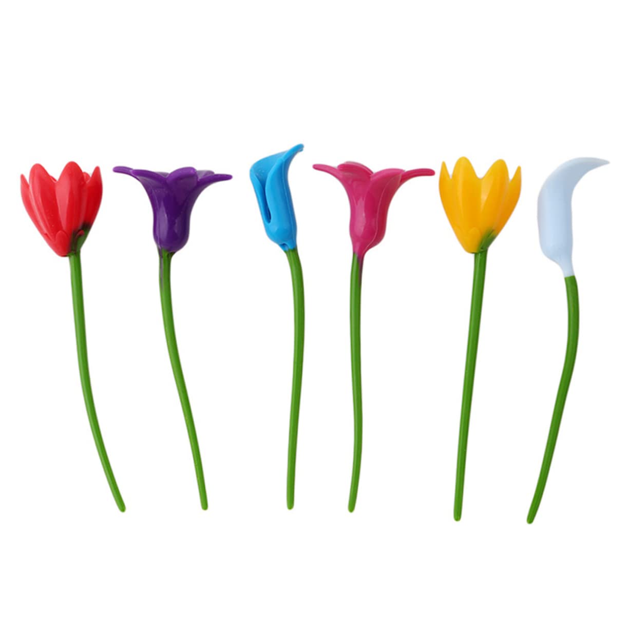 MUCKLILY 6pcs Flower Silicone Wine Glass Charms Drink Markers for Parties Dinners Cocktail Hours Fun and Unique Glass Identification Tags Random Color