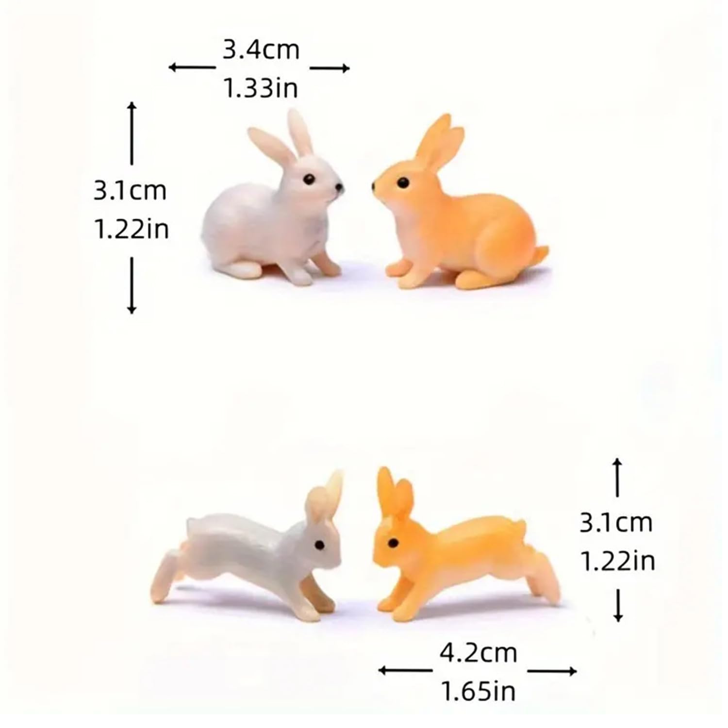 ascension Set of 4 Bunny Figurine Resin Running Rabbit Figurine Rabbit Doll for Home Fairy Garden Dollhouse Decoration Animals Miniature Crafts for Kids Gifts 2
