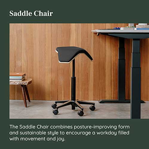 Image of Branch Saddle Chair, Ergonomic Rolling Stool | Birch Plywood Frame and Recycled Seat Fabric, Height Adjustable Saddle Seat for Active Sitting and Better Posture, Black