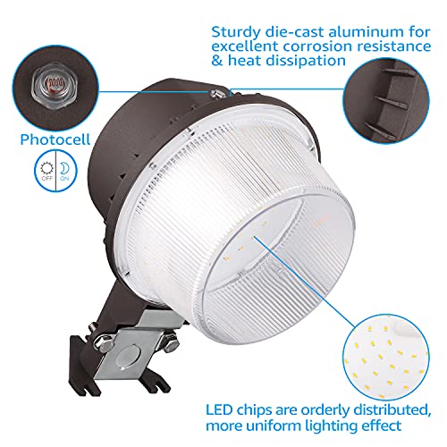 torchstar led barn light dusk to dawn area lights with photocell outdoor security flood lighting etl amp fcc listed ip65 waterproof aluminum housing 110-277v garage yard 5000k daylight bronze