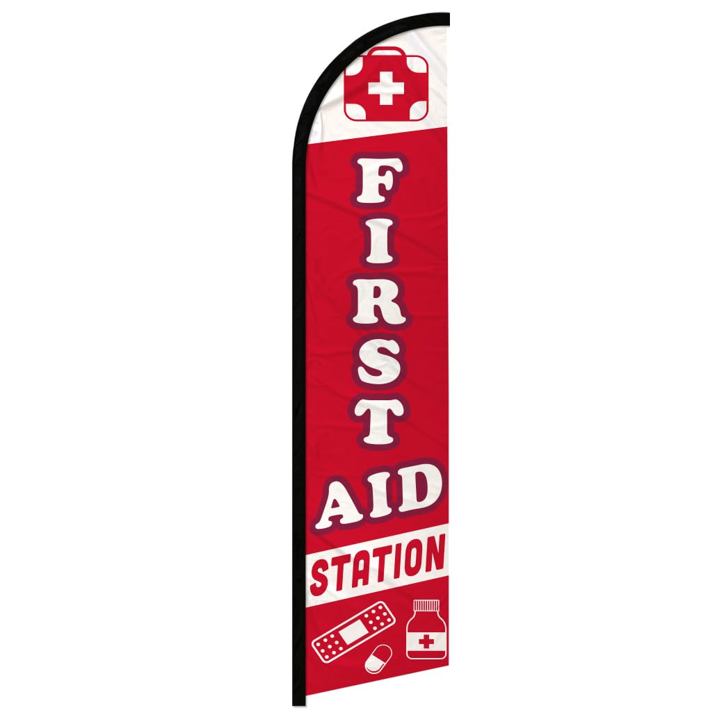 First Aid Station Windless Banner Advertising Flag - Great for Businesses, Dealerships, Shops
