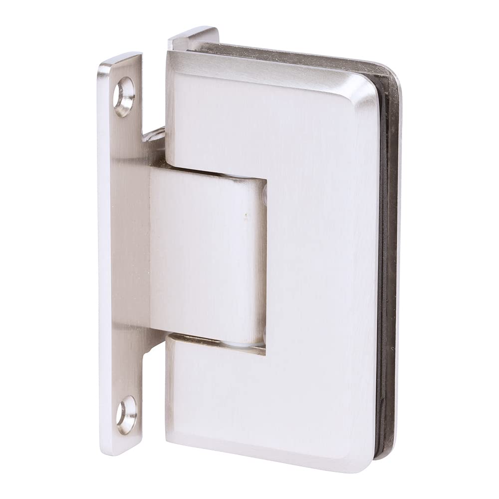 Rockwell Security Heavy Duty Beveled Corner Shower Hinge, H Type Full Back Plate in Brushed Nickel Finish for Heavy Tempered Glass Shower Doors