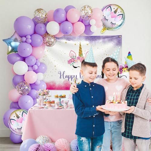 Image of SpecialYou.in Unicorn Birthday Decoration Kit For Girls With Foil Balloon Set, Unicorn Pastel Backdrop For Decor And Purple, Pink, White Balloons, Birthday Decor- 54 Items, 54 Pcs