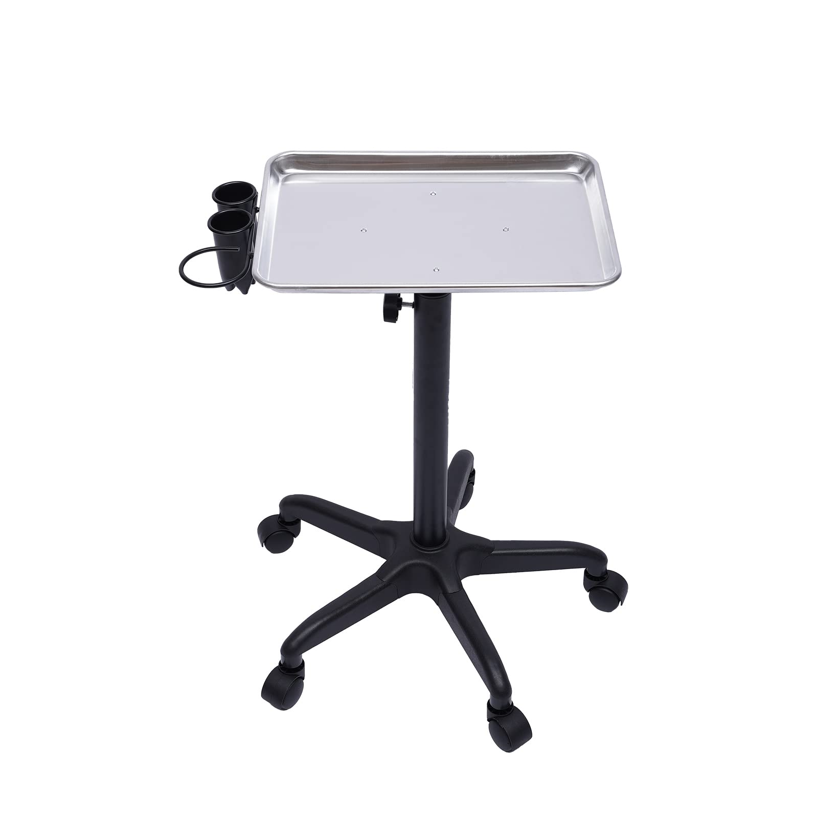 WooDerson Salon Trolley With Shelf, 360°Rotatable Aluminium And Iron Salon Tray Trolley, Adjustable Height, Max Load Capacity 10kg