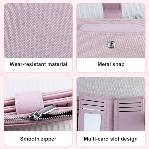 Small Wallet for Women, Bifold Credit Card Wallet Compact Leather Wallet with Multi Slots and Zipper Coin Pocket (Pink)4