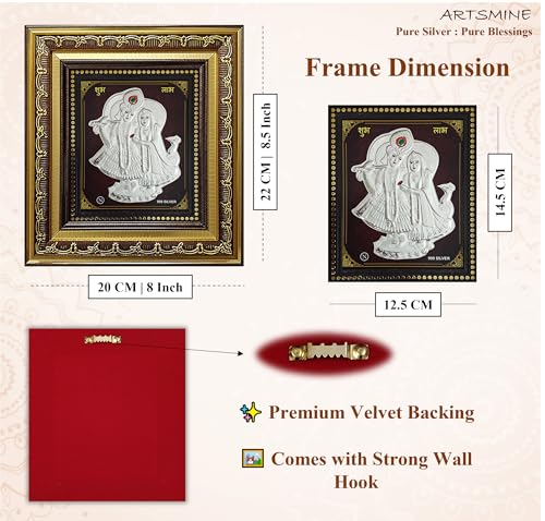 Image of 999 Silver Radha Krishna Frame - Pure Silver Sheet with Purity Certificate | Ideal for Pooja Room, Diwali Gift & Home /Office Decor - 1 Unit (22 x 20 CM / 8.5 x 8 Inch)