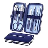 Manicure Set Professional pedicure manicure kit FUNNHAOO Stainless steel Nail clippers Grooming Kit With lightweight and beautiful Travel Case (7in1 Blue)