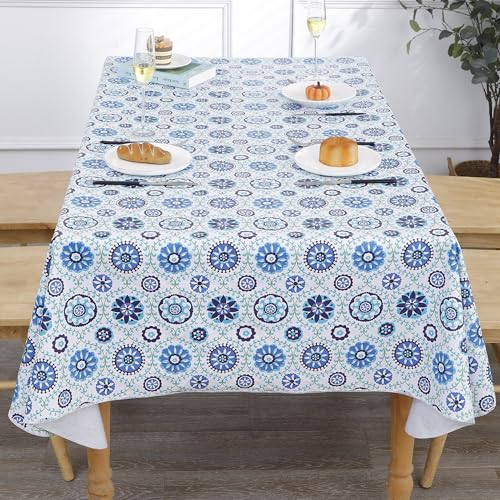 Image of Heavy Duty Vinyl Tablecloth with Flannel Backing Waterproof Oil-Proof Plastic Table Cloth Stain-Resistant Wipeable Rectangle or Square Table Cover for Indoor and Outdoor (Floral Vine,54x54 Inch)