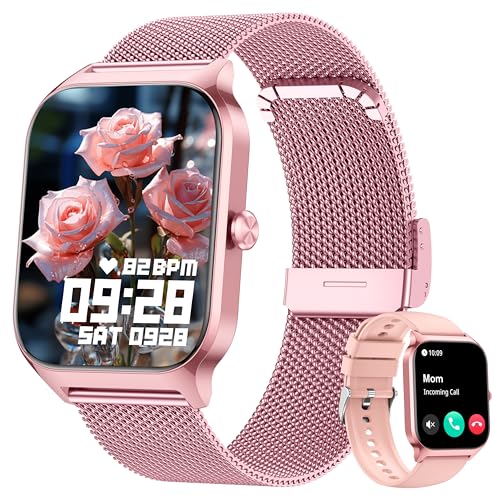 KALINCO Reloj Inteligente Mujer Hombre, Smartwatch Mujer con Llamadas/Whatsapp/Presión Arterial/Frecuencia Cardíaca/SpO2/Sueño/Estrés, Pulsera Actividad, Reloj Despertador Digital, Regalo iOS Android