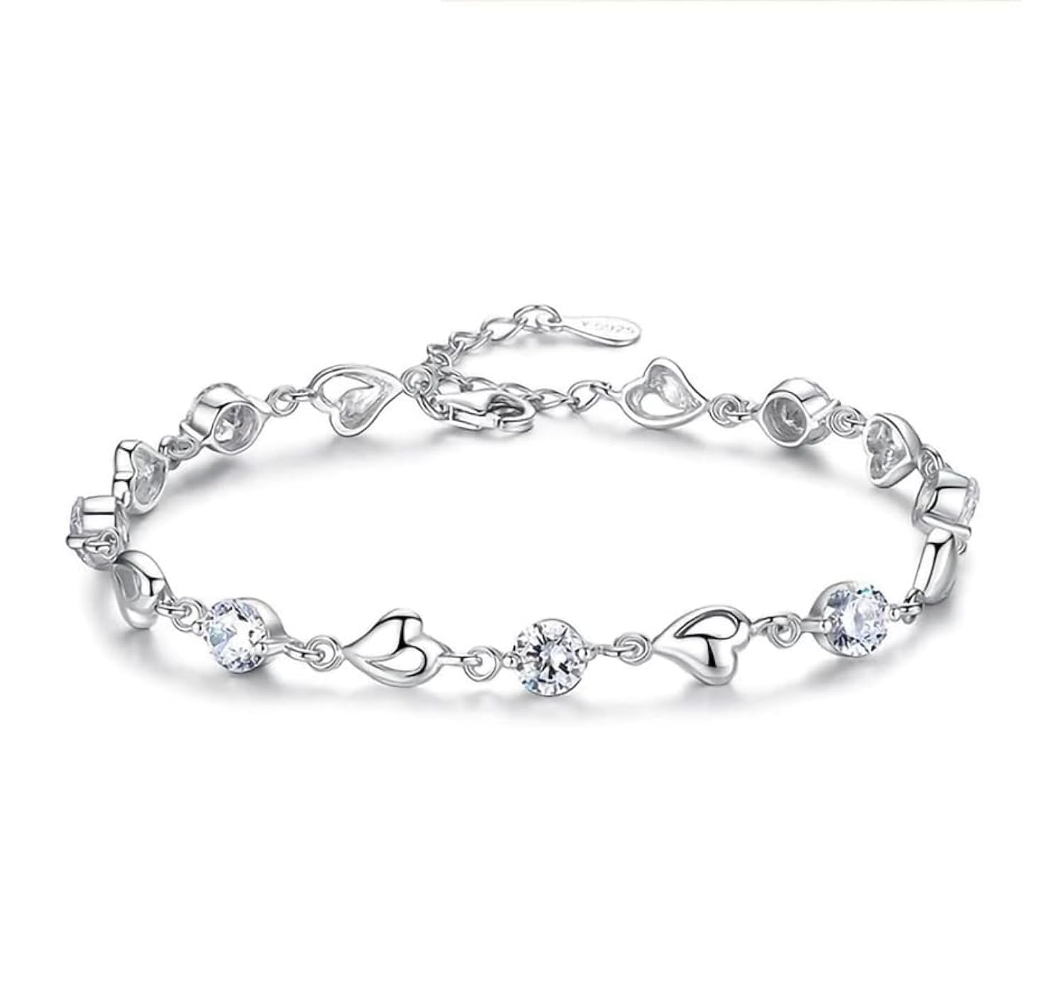 Bling Queen Womens Silver Plated Heart Linked Charm Bracelet With Cubic Zirconia, Heart Shape Bracelets, Presents For Girlfriend, Chain Bracelet For Girls, Zirconia Chains Bracelet(Silver) (B09P4V71JL) Amazon Price History, Amazon Price Tracker
