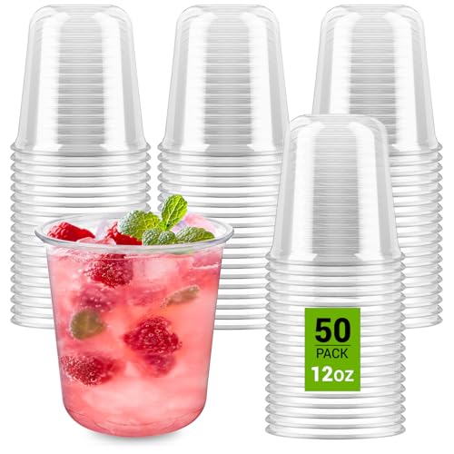 Soelomu 12 oz Disposable Stemless Wine Glasses, 50 Pcs Crystal Plastic Cocktail Cups Clear Classic Cold Drinking Party Glasses for Wedding Gathering Birthday Meeting (Clear)