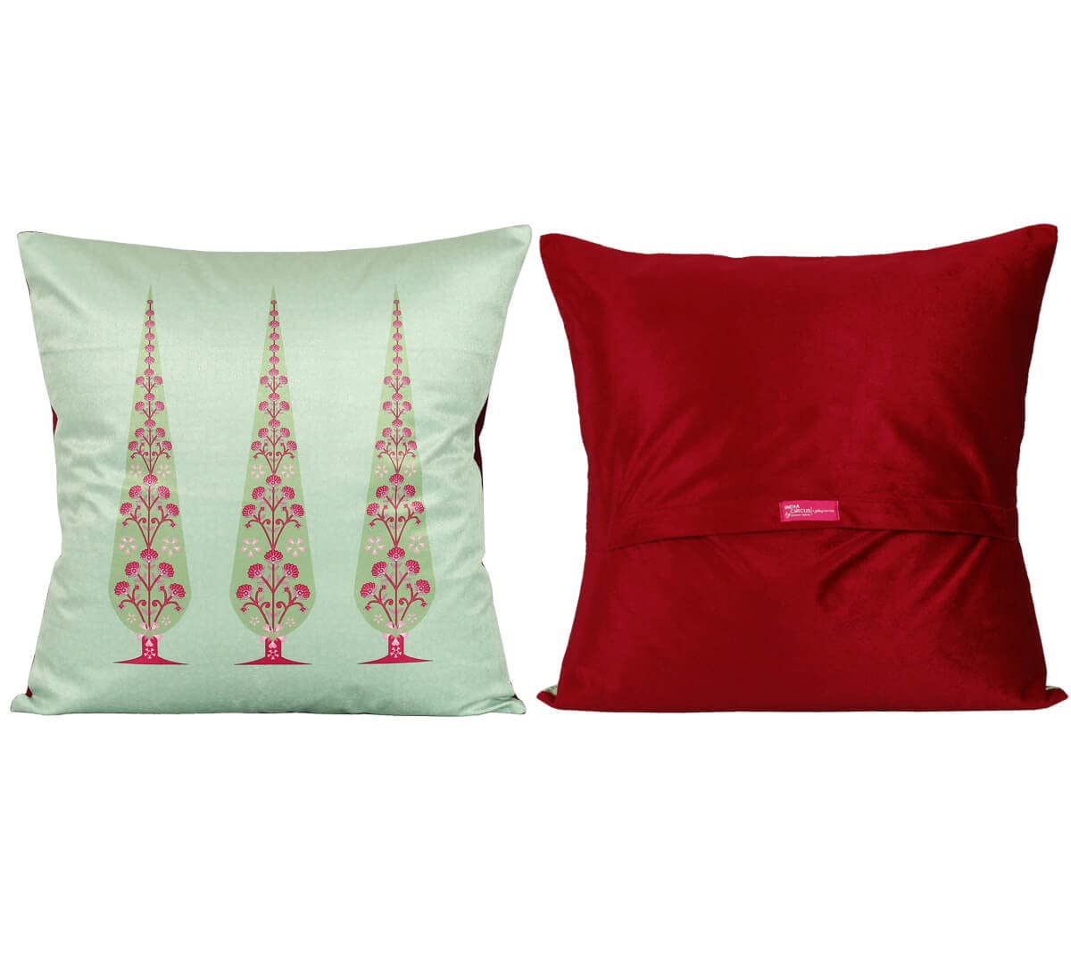 India Circus by Krsnaa Mehta Peacock & Conifer Multicolor Printed Decorative Blended Velvet Cushion Pillow Cover for Couch, Sofa, Bed Set of 5 (16 X 16 Inches), 120 TC 4