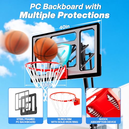 Image of AWII SPORT Basketball Hoop Outdoor 40&44&48 Inch Impact Backboard, 5.3-10FT Height Adjustable Basketball Hoop Goal System with Portable Wheels for Adults