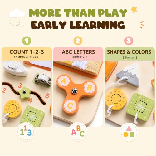 Image of Montessori Busy Board for Toddlers, Wooden Sensory Toys, Preschool Learning Activities for Fine Motor Skills Travel Toy, Basic Life Skills Educational Gifts for 1 2 3 Years Old Kids Boys Girls (Green)