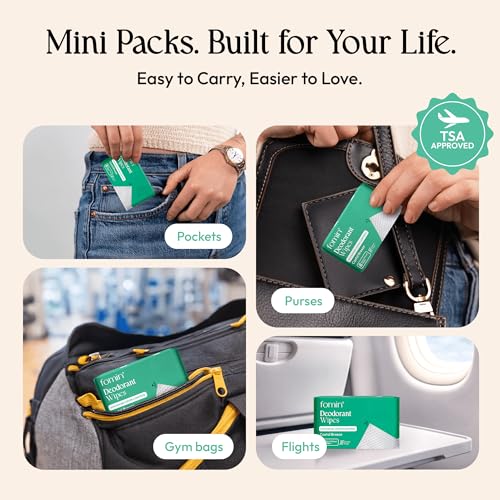 Image of FOMIN Acidified Mini Deodorant Travel Wipes - 144 Count Coastal Breeze | pH Balanced, Biodegradable Mini Deodorant Wipes - Plastic-Free Underarm & Body Wipes for Women & Men - Fits Any Bag