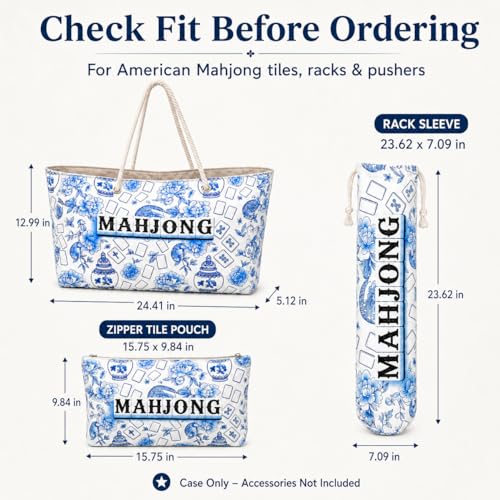 Set de 3 Bolsas para Mahjong Americano, Azul Floral miniatura 5