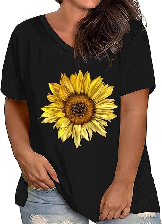 Plus Size Tops Sunflower Shirts for Women Flower Graphic Tees Shirts Summer Inspirational Tshirt - Image 2