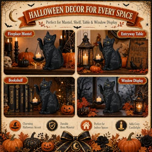 Gothic Black Cat Lamp with Tealight Candle Holder Cat Statue Halloween Decorations Indoor Gothic Home Decor for Living Room Tabletop Shelf Bedroom Unique Goth Witchy Gifts Decor by LocusArs - Used condition - Image 5