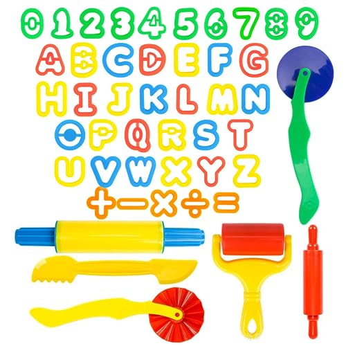 Strokes Art Supplies 46-Piece Tools Dough & Clay Party Pack ABC's Shapes – Mega Tool Playset Includes Many Colorful Cutters, Molds, Rollers & Play Accessories