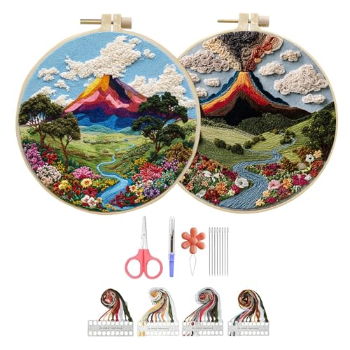 Image of Hzkokon 2 Pack Embroidery Kit for Beginners Adults Cross Stitch Kits Hand Embroidery Kit Includes Stamped Flower Pattern, Hoop, Color Threads,Tools & Follow Instruction