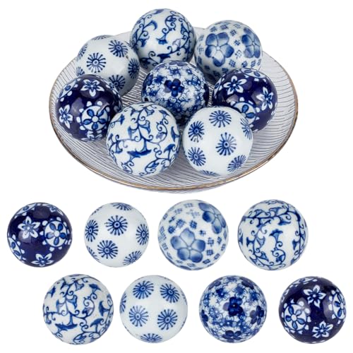 OLYCRAFT 8Pcs Blue and White Porcelain Balls - Handmade Decorative Porcelain Beads 4cm with 3mm Hole - Floating Ceramic Orbs Spheres for Centerpiece, Bowls, Vases, Tables, Wedding, Home Decor