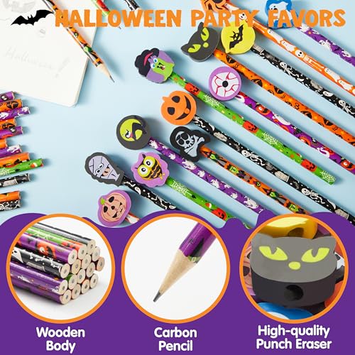 JOYIN 48 lápices Halloween con borradores, set escolar miniatura 3