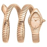 Montre élégante avec boîtier en acier or rose de forme irrégulière. Cadran or rose, verre minéral et bracelet en acier inoxydable. Résistant à l'eau
