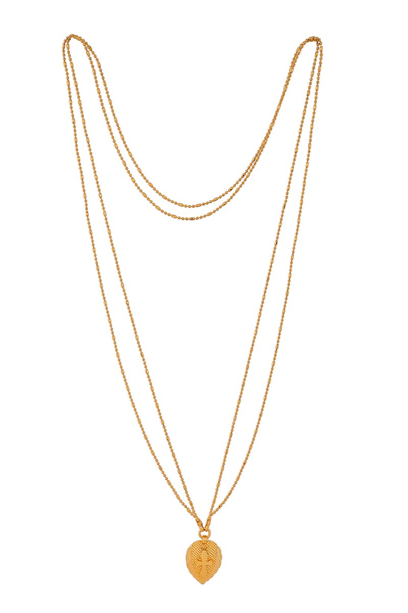 Medium length double line chain with cross in leaf pendant one gram gold for women No.1325-image-7