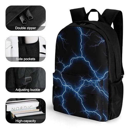 Durable Waterproof Hiking & Camping Daypack for Wet Conditions, Lightweight Backpack with Rain Cover for Outdoor Adventures & Trails, Starry Blue Lightning Bookbag3