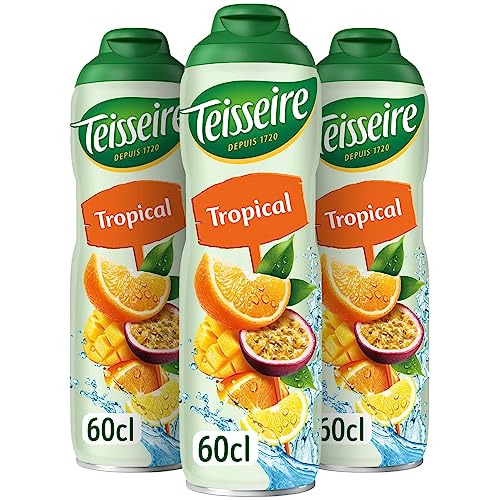 Teisseire Sirop Tropical Fruits Exotiques pour Boisson Rafraîchissante, Cocktails, Bidon Recyclable 3x60cl